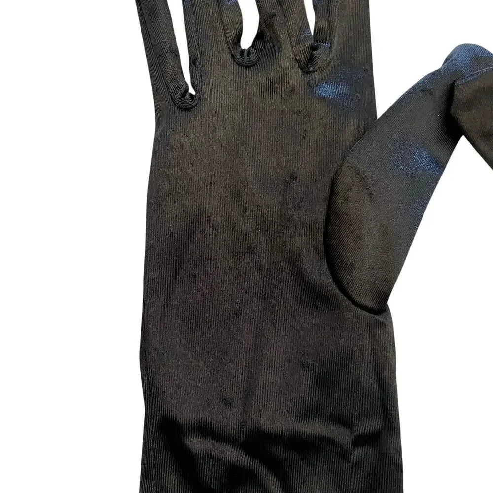 Vintage Black Satin Long Formal Elbow-Length Evening Gloves Size S/M